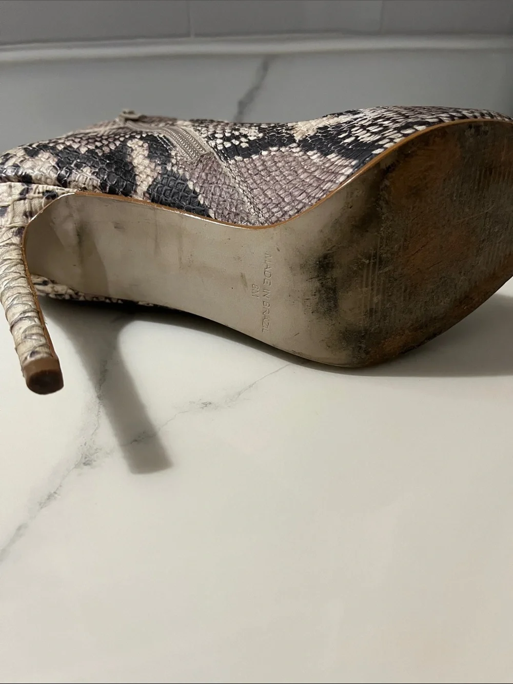 Steve Madden Cream Snake-Print Pointed Toe Ankle Boots - Picture 7 of 7